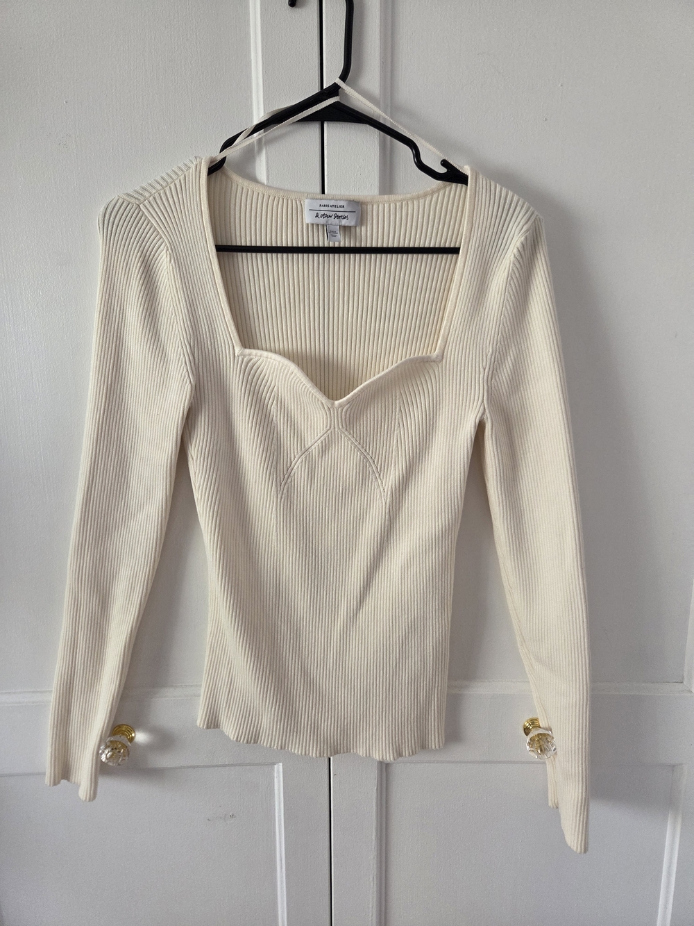 & Other Stories Cream Ribbed Sweetheart Neck Top Women's Medium